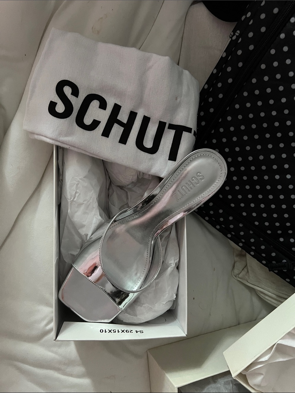 SCHUTZ Silver Metallic Square-Toe Mule Slide brand new in box with bag
